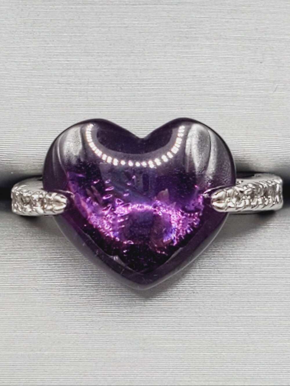 Heart-Shaped Purple Glass Ring - Women's Jewelry
